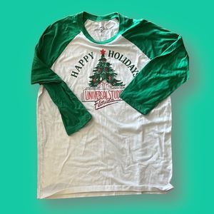 Universal Studios Florida Happy Holidays Christmas 3/4 Sleeve Jeresy Large Tee